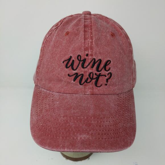 Wine Note? Women's Slideback Hat Red Embroidered Text One Size Cotton - Picture 3 of 11